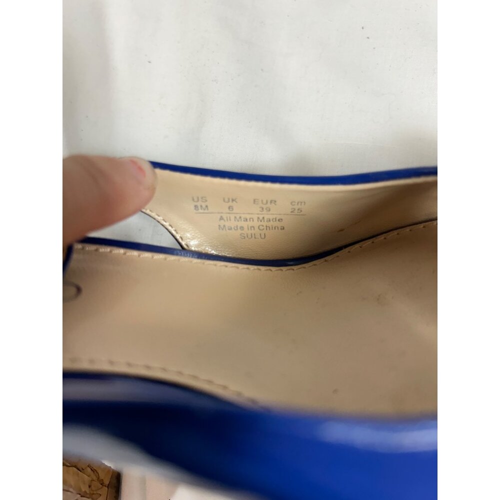 Franco Sarto Sulu Blue Patent Peep Toe Cork Heels Ankle Strap Shoes Women 8 - Picture 11 of 12